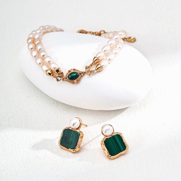 💚 Artisan Original Design Malachite & Pearl Statement Drop Earrings | S925 - Picture 5 of 5